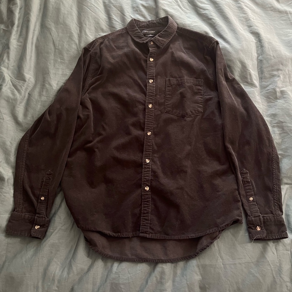 Cotton On. Black Corduroy Button Down. Large.